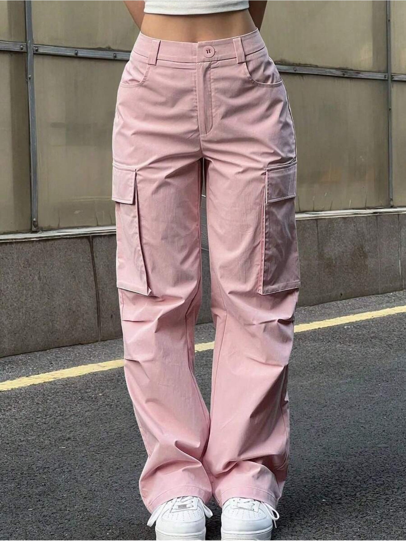 Women's Non-Stretch Cargo Pants - Structured Wide Leg Work Pants with Multiple Utility Pockets, Machine Washable Everyday Pants for Women in Pastel pink\u002FSoft pink\u002F, All-Season Casual Trousers, Leisure Cargo Trousers, Nonstretch Fabric