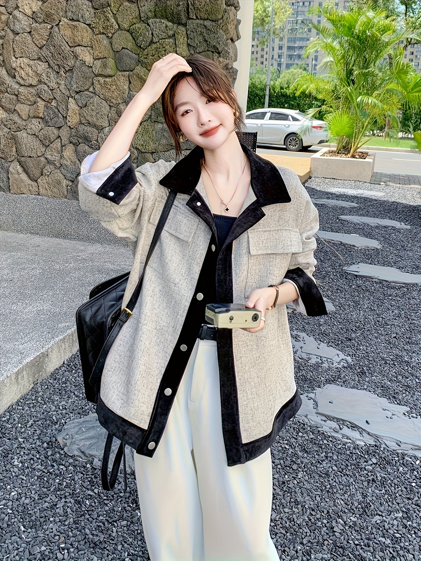 Elegant Fashionable Comfortable Versatile Women's Outerwear for Commuting and Casual Wear, New Loose French Style Light Mature Gray Top Suitable for Petite Figures