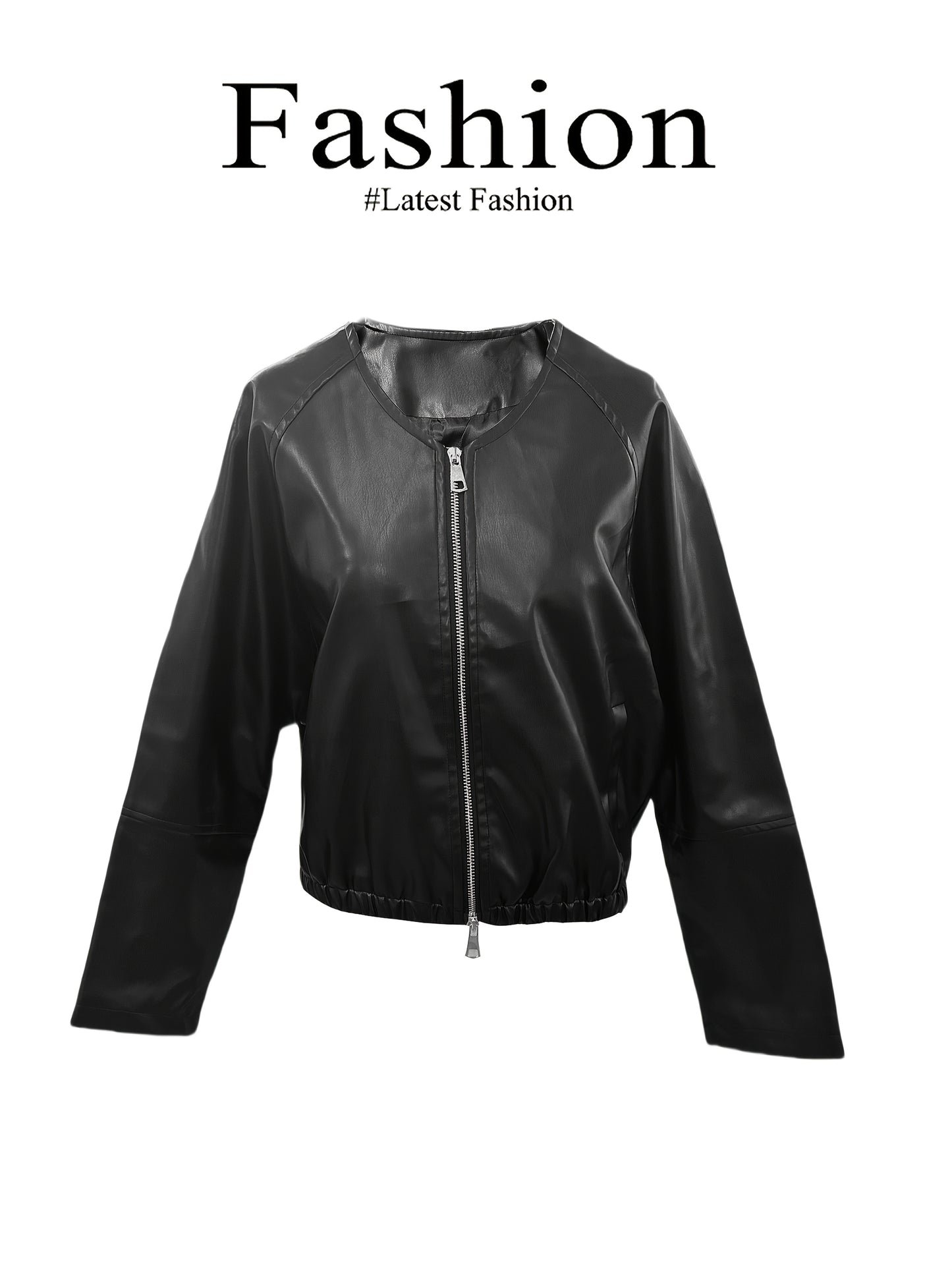 Women'S Black Jacket - Casual Loose Fit with Adjustable Drawstring Waist, Batwing Sleeves, and Golden-Tone Zipper, Perfect for Spring\u002FSummer\u002FFall