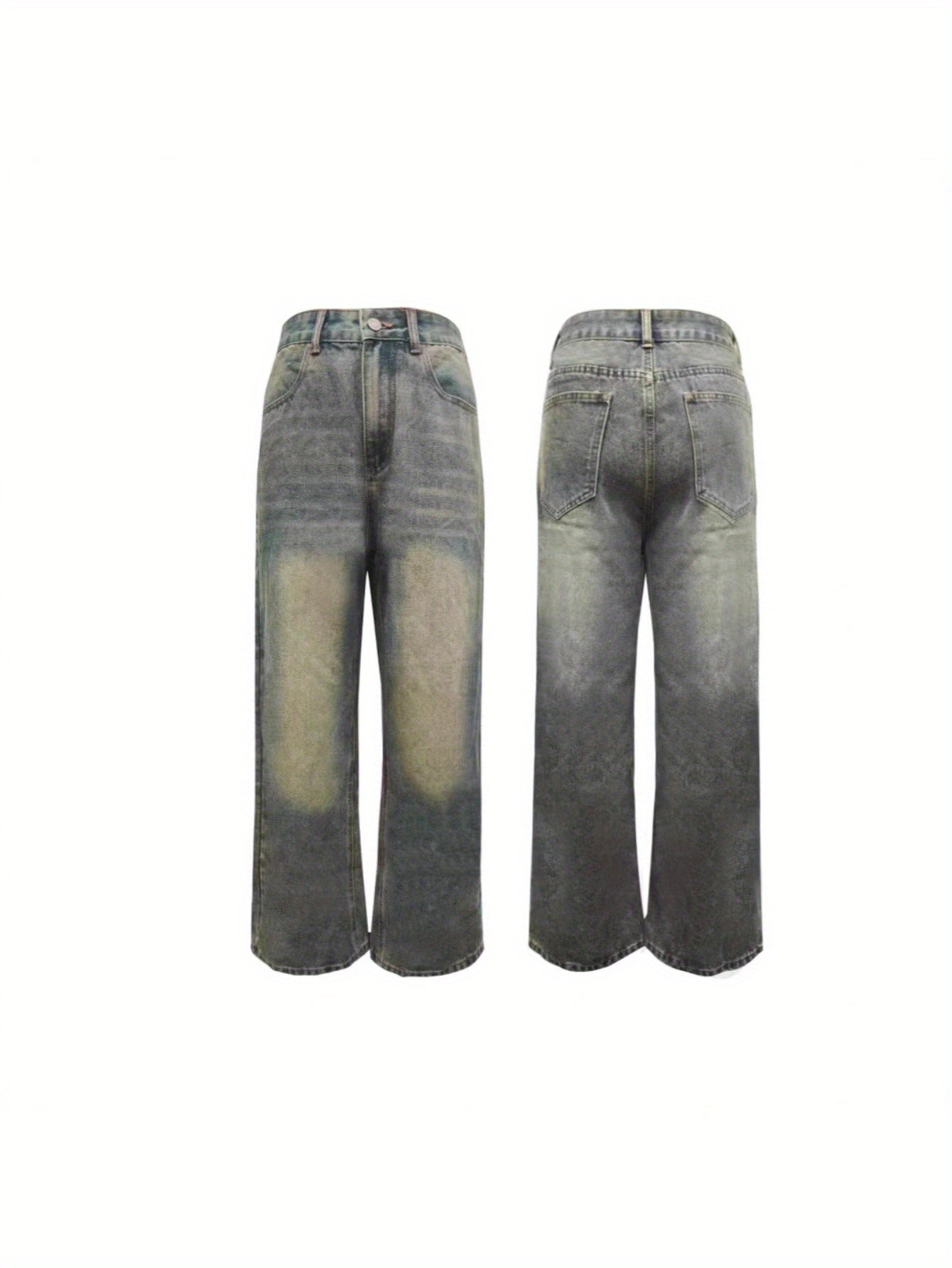 New Street Style Wide Leg Jeans Distressed Wash