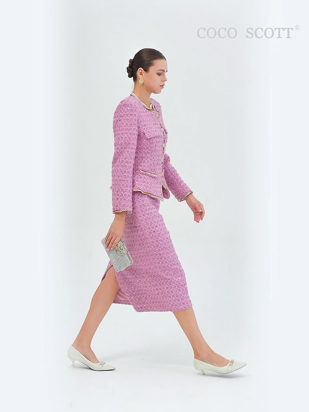 Luxury Peony Purple Dress New Luxury Two-Piece Dress Set for Wealthy Young Ladies - Sophisticated Peony Purple, Sequins Embellished, Coarse Tweed, Priced at 28690