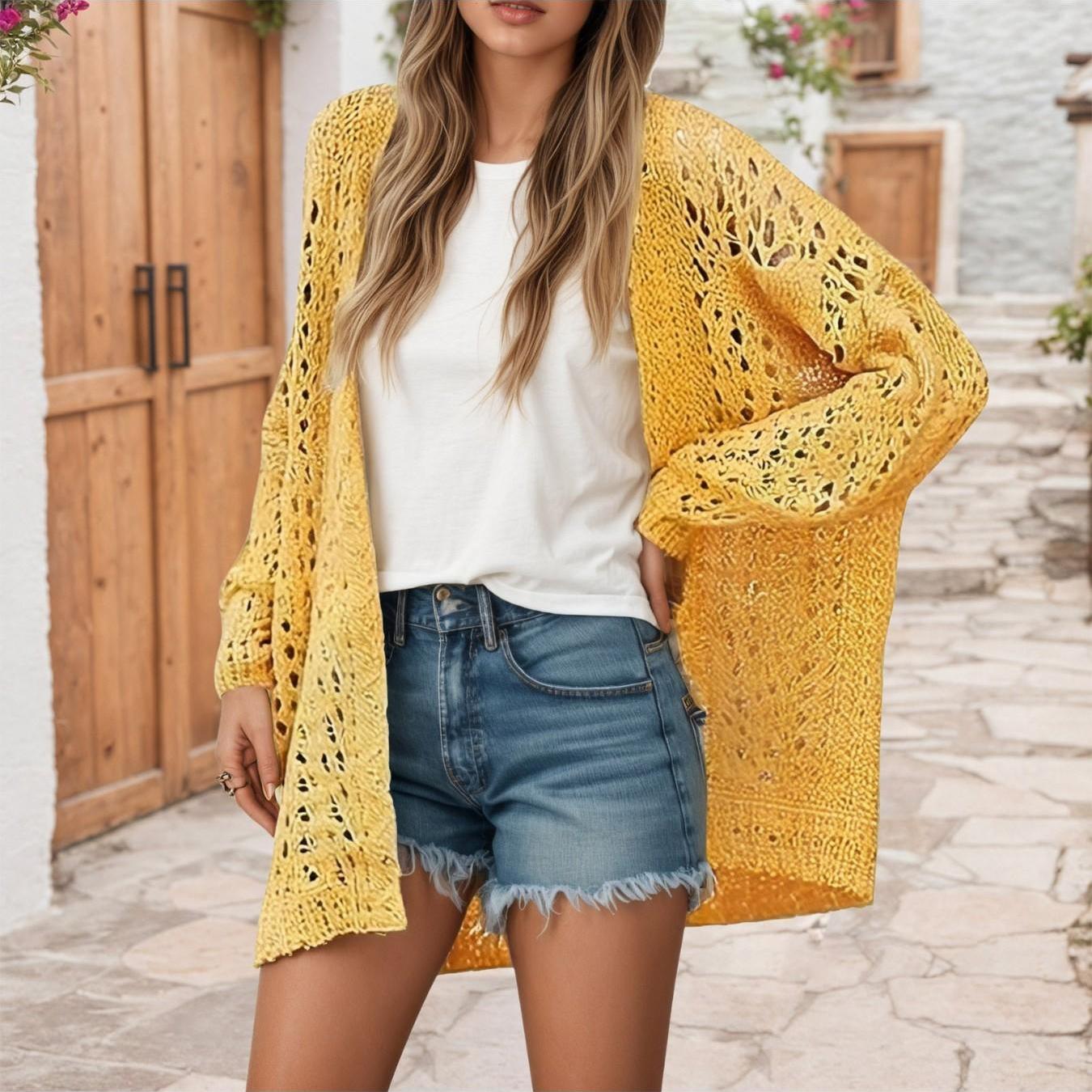Women's Elegant Open Front Long Sleeve Cardigan Sweater Coat with Fringe Hem & Pockets - Soft Fall Winter Warm Coat, Casual to Semi-Formal Outwear, Solid Color & Contrast Trim (Dry Clean Only)