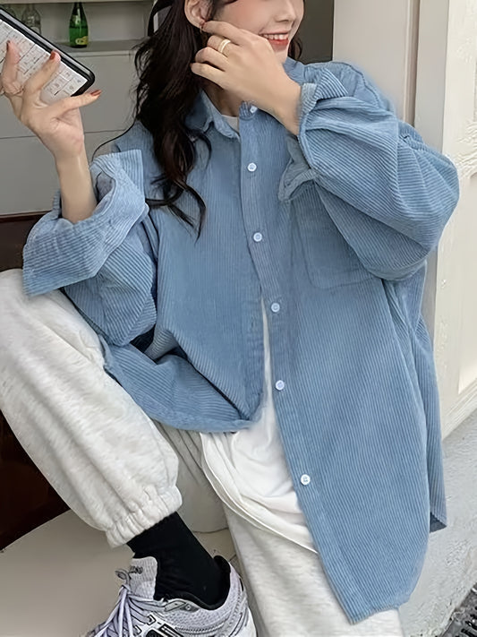 Women's Corduroy Blazer Jacket - Oversized Collar Long Sleeve Coat, Corduroy Button-Front Jacket for Spring\u002FFall Layering, Casual & Professional Wear (No Belt, Hand Wash\u002FDry Clean)