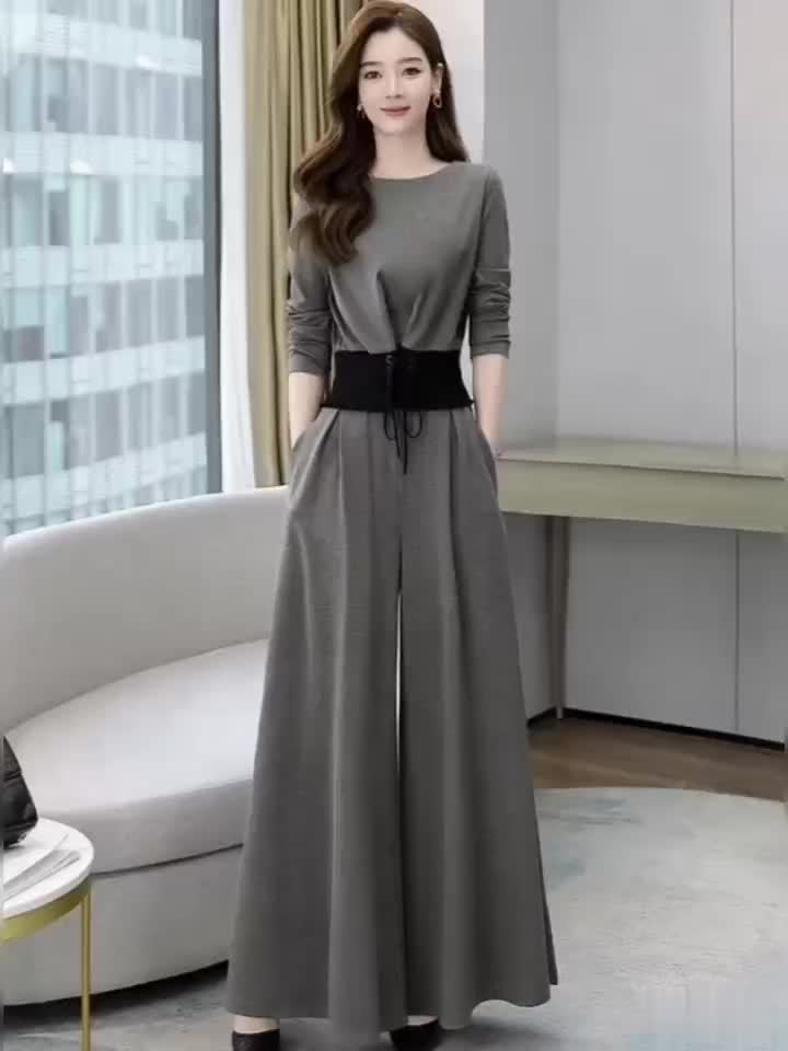 European Station Women'S Spring Collection New Women'S Wear, Stylish Goddess Style Two-piece Set, Fashionable And Elegant Wide-leg Pants Set, Date Night