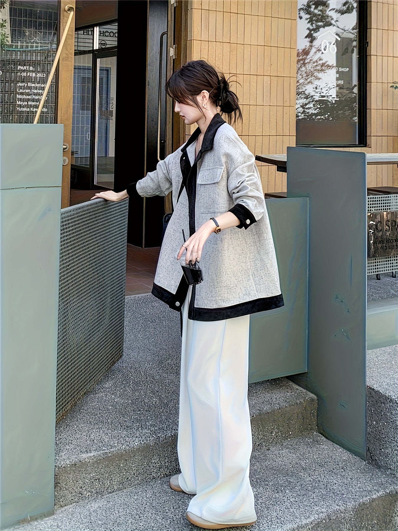 Elegant Fashionable Comfortable Versatile Women's Outerwear for Commuting and Casual Wear, New Loose French Style Light Mature Gray Top Suitable for Petite Figures