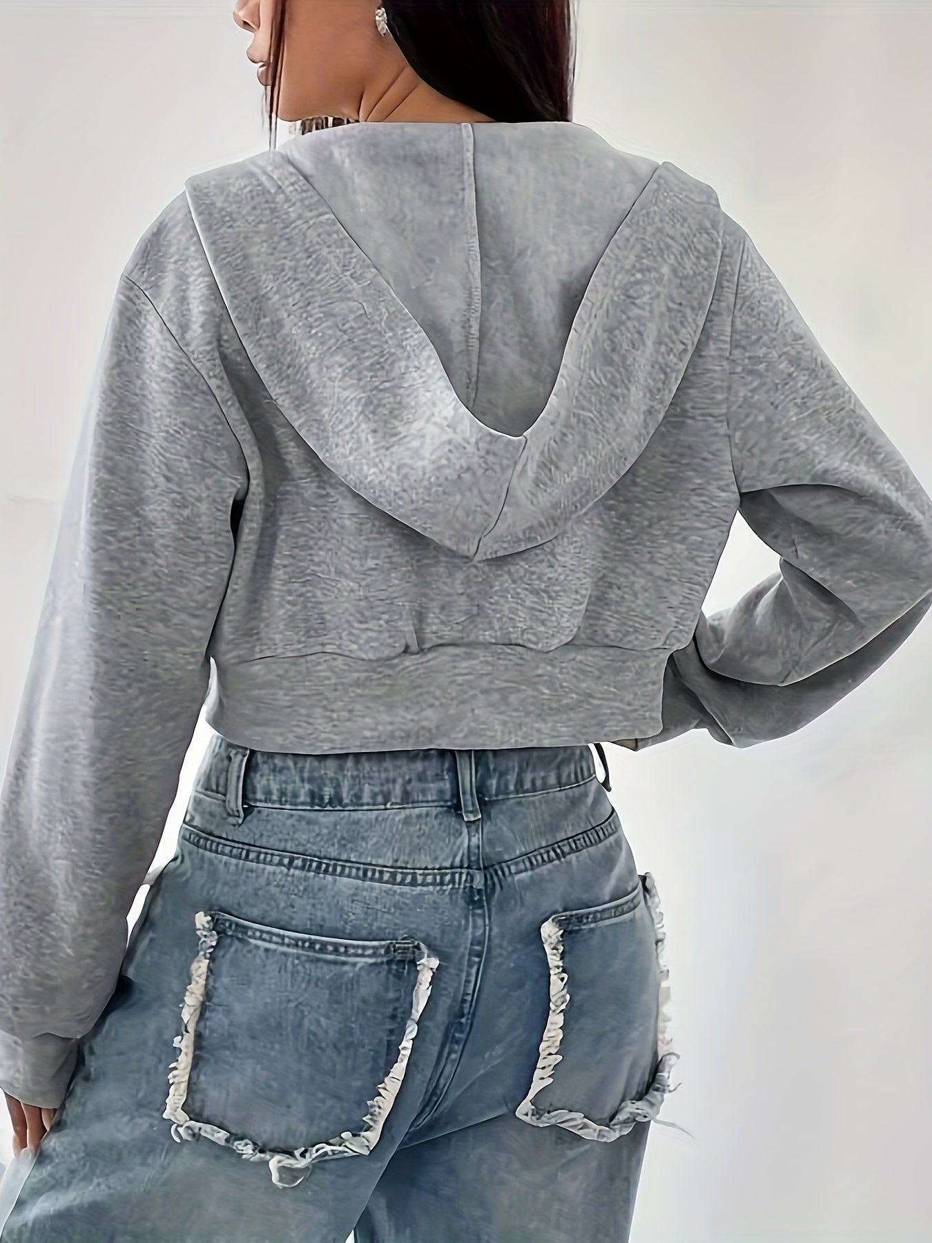 Elegant Women's Light Gray Zip-Up Hooded Jacket - Chic Long Sleeve, Polyester Blend, Machine Washable, Ideal for Fall & Winter