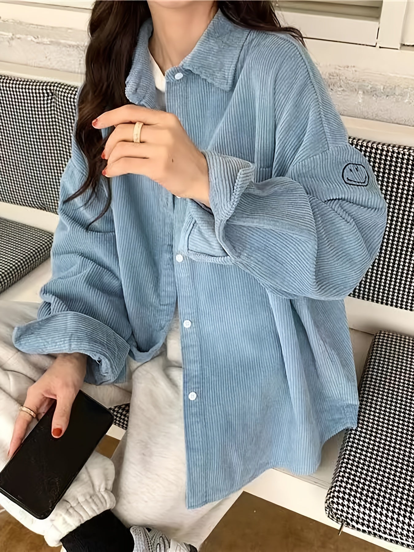 Women's Corduroy Blazer Jacket - Oversized Collar Long Sleeve Coat, Corduroy Button-Front Jacket for Spring\u002FFall Layering, Casual & Professional Wear (No Belt, Hand Wash\u002FDry Clean)