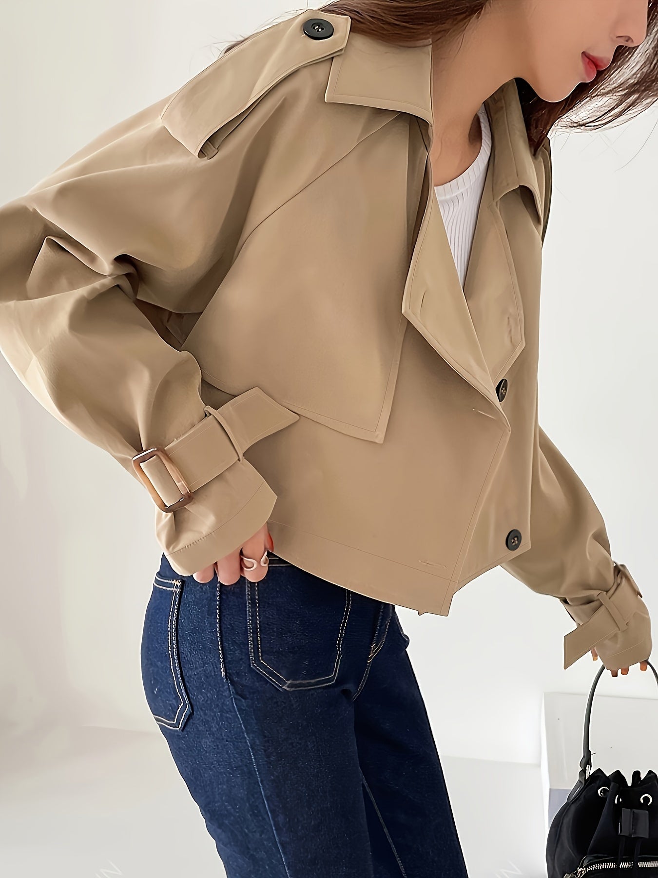 Epaulette Design Raglan Sleeve Trench Coat