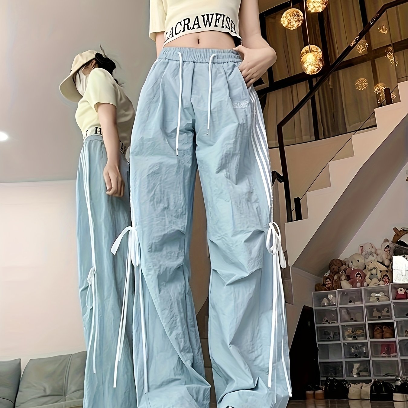 Women'S High-Waisted Wide-Leg Pants with Bow Detail - Breathable Lightweight Casual Trousers, Loose Fit Straight-Leg Design for Spring Summer Fall, Versatile for Casual Attire, High Waisted Pants, Comfortable Clothing, Durable Fabric