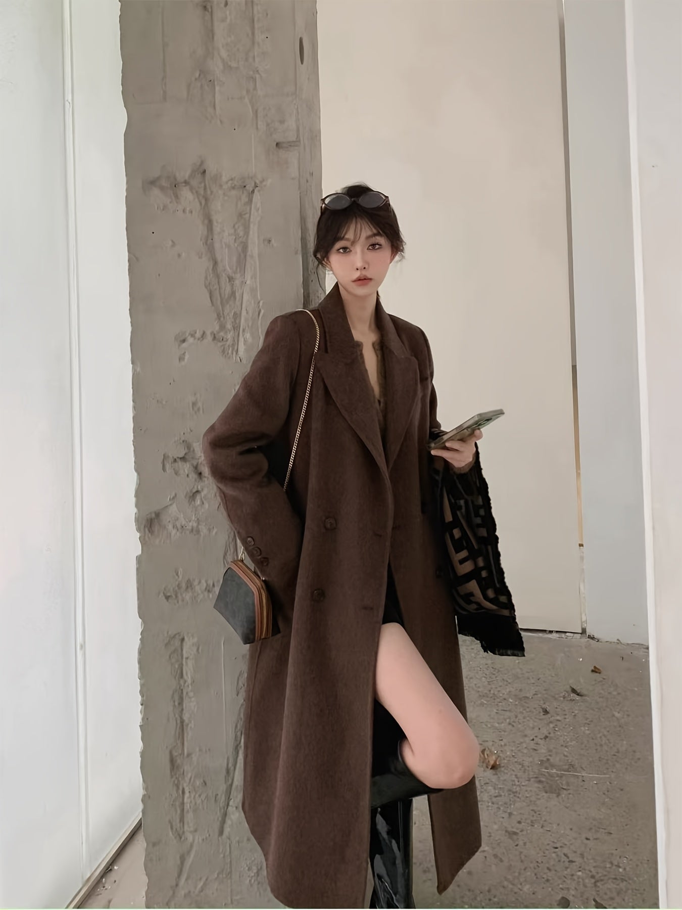 Women's Elegant Khaki Coat - 2025 New Design Long Sleeve Button Front Loose Fit H-Silhouette Winter Coat for Office, Party & Daily Wear - Dry Clean Only Autumn Winter Outerwear