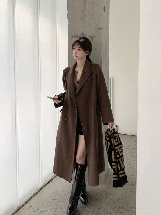 Women's Elegant Khaki Coat - 2025 New Design Long Sleeve Button Front Loose Fit H-Silhouette Winter Coat for Office, Party & Daily Wear - Dry Clean Only Autumn Winter Outerwear