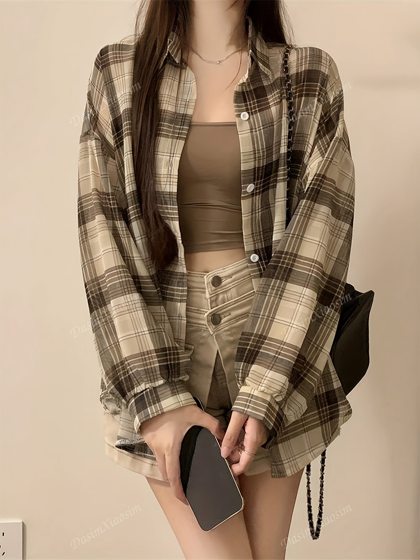 Lightweight Casual Cardigan Lightweight Loose Casual Cardigan | Checked Pattern Long Sleeve Outerwear Jacket