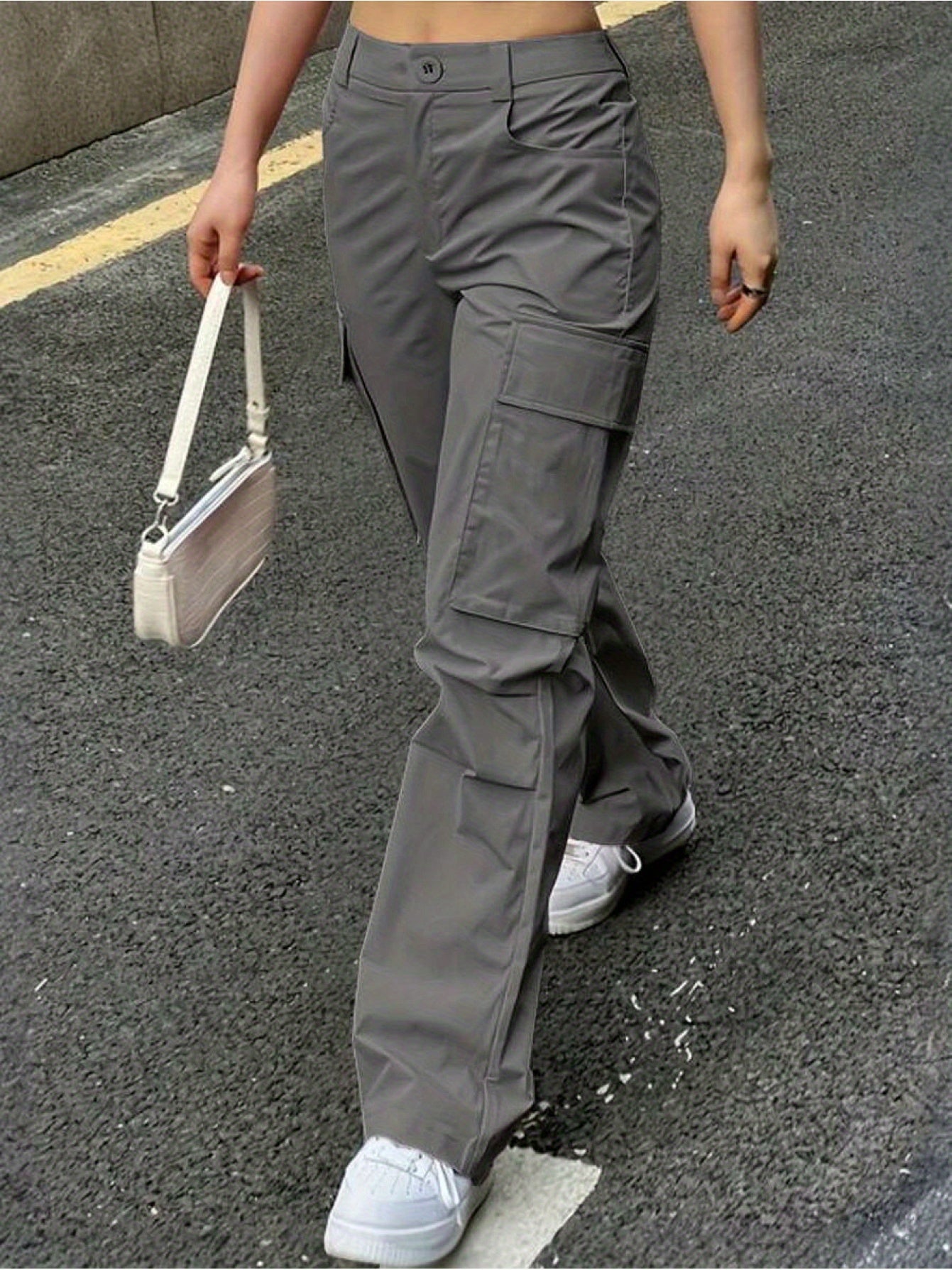 Women's Non-Stretch Cargo Pants - Structured Wide Leg Work Pants with Multiple Utility Pockets, Machine Washable Everyday Pants for Women in Pastel pink\u002FSoft pink\u002F, All-Season Casual Trousers, Leisure Cargo Trousers, Nonstretch Fabric