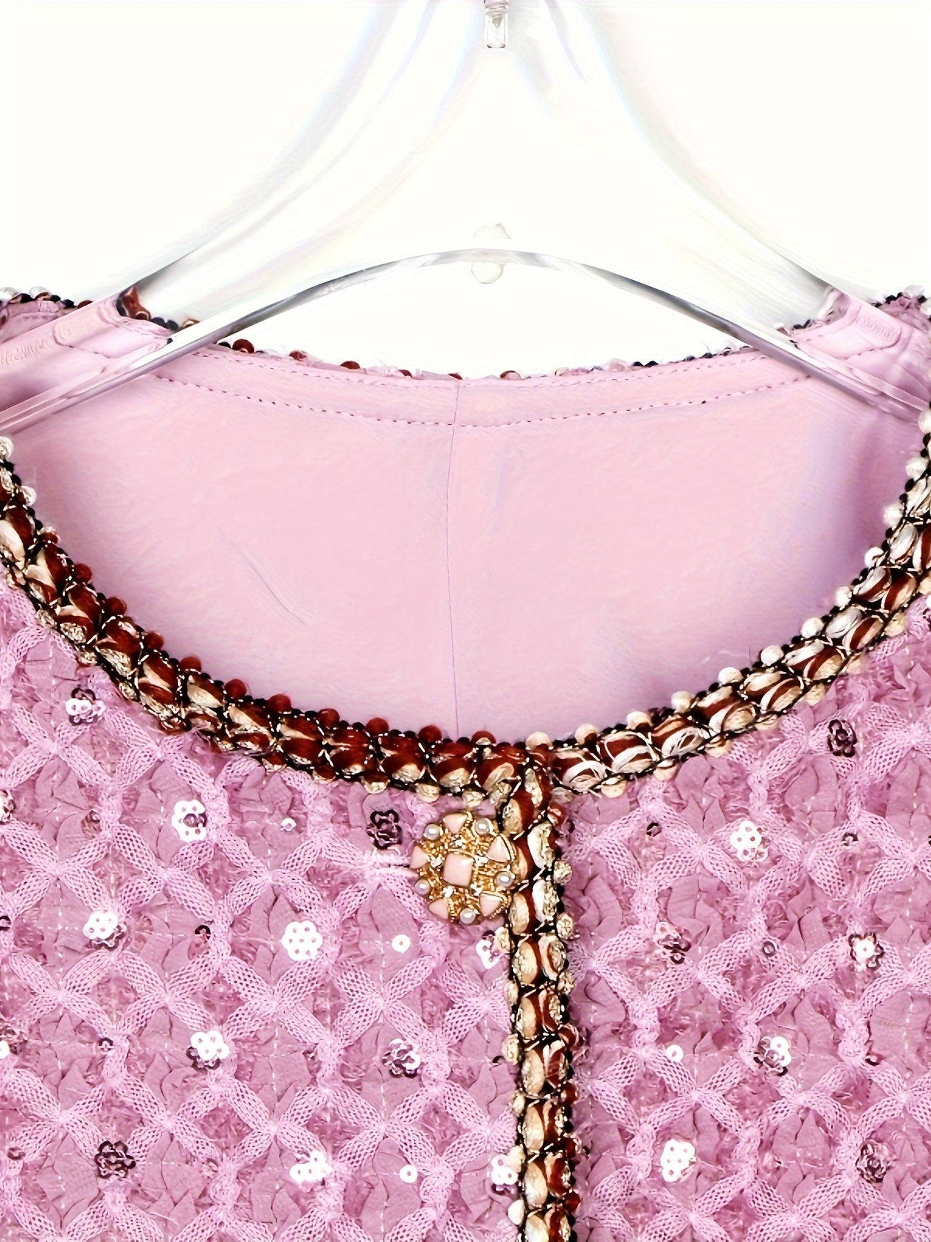 Luxury Peony Purple Dress New Luxury Two-Piece Dress Set for Wealthy Young Ladies - Sophisticated Peony Purple, Sequins Embellished, Coarse Tweed, Priced at 28690