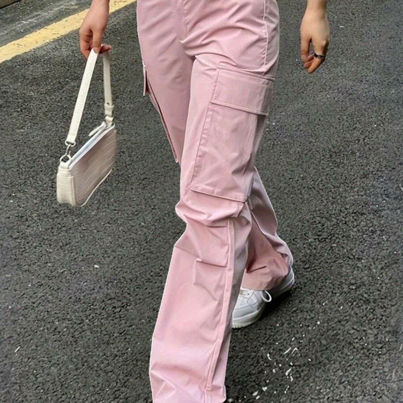 Women's Non-Stretch Cargo Pants - Structured Wide Leg Work Pants with Multiple Utility Pockets, Machine Washable Everyday Pants for Women in Pastel pink\u002FSoft pink\u002F, All-Season Casual Trousers, Leisure Cargo Trousers, Nonstretch Fabric