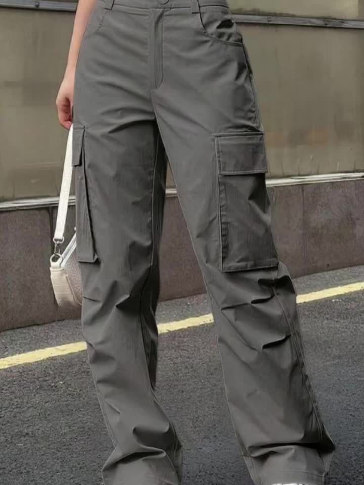 Women's Non-Stretch Cargo Pants - Structured Wide Leg Work Pants with Multiple Utility Pockets, Machine Washable Everyday Pants for Women in Pastel pink\u002FSoft pink\u002F, All-Season Casual Trousers, Leisure Cargo Trousers, Nonstretch Fabric