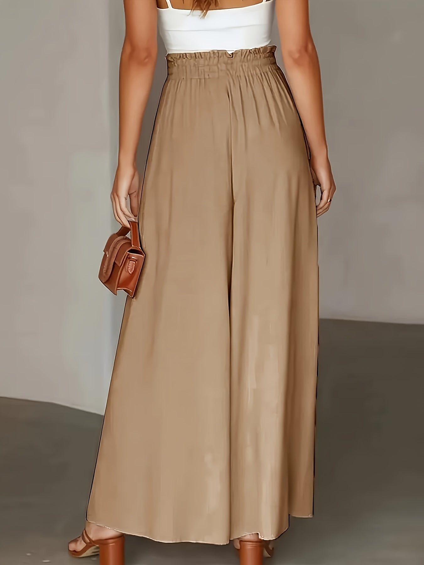 Women'S Light Blue Wide-Leg Pants with Drawstring Waist - Casual Vacation Style, High-Waisted, Flowy Design, Perfect for Beach or Poolside Outings, Beach Attire | Flowy Wideleg | Glossy Texture
