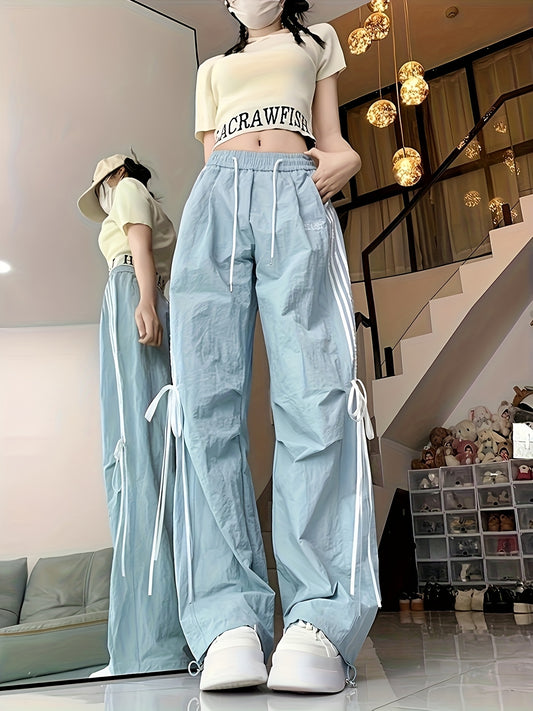 Women'S High-Waisted Wide-Leg Pants with Bow Detail - Breathable Lightweight Casual Trousers, Loose Fit Straight-Leg Design for Spring Summer Fall, Versatile for Casual Attire, High Waisted Pants, Comfortable Clothing, Durable Fabric