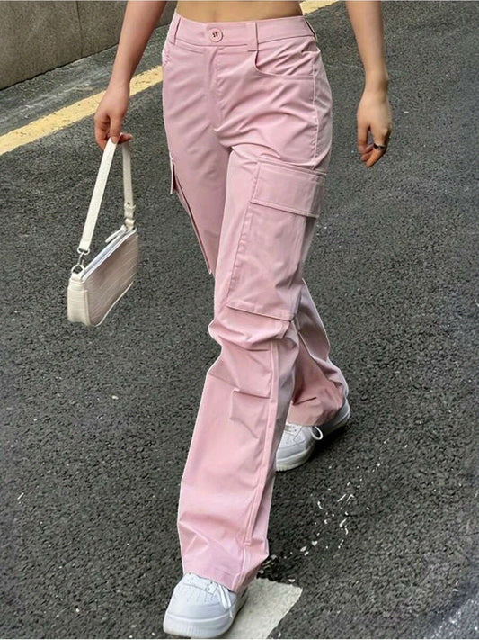 Women's Non-Stretch Cargo Pants - Structured Wide Leg Work Pants with Multiple Utility Pockets, Machine Washable Everyday Pants for Women in Pastel pink\u002FSoft pink\u002F, All-Season Casual Trousers, Leisure Cargo Trousers, Nonstretch Fabric