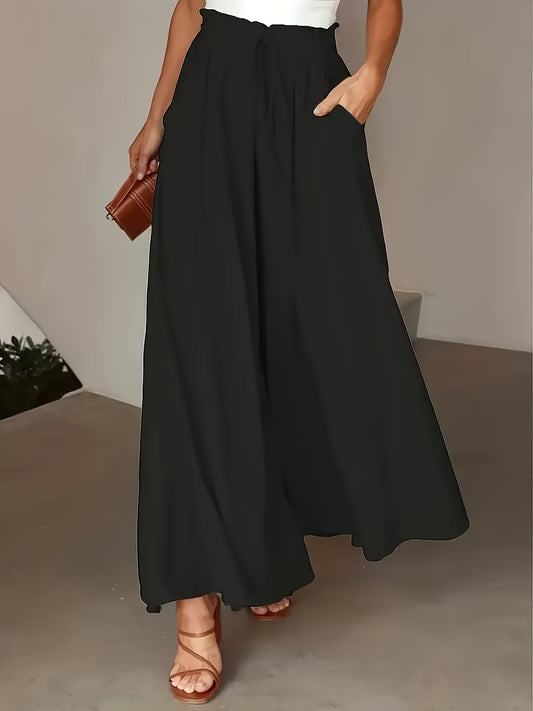 Women'S Light Blue Wide-Leg Pants with Drawstring Waist - Casual Vacation Style, High-Waisted, Flowy Design, Perfect for Beach or Poolside Outings, Beach Attire | Flowy Wideleg | Glossy Texture