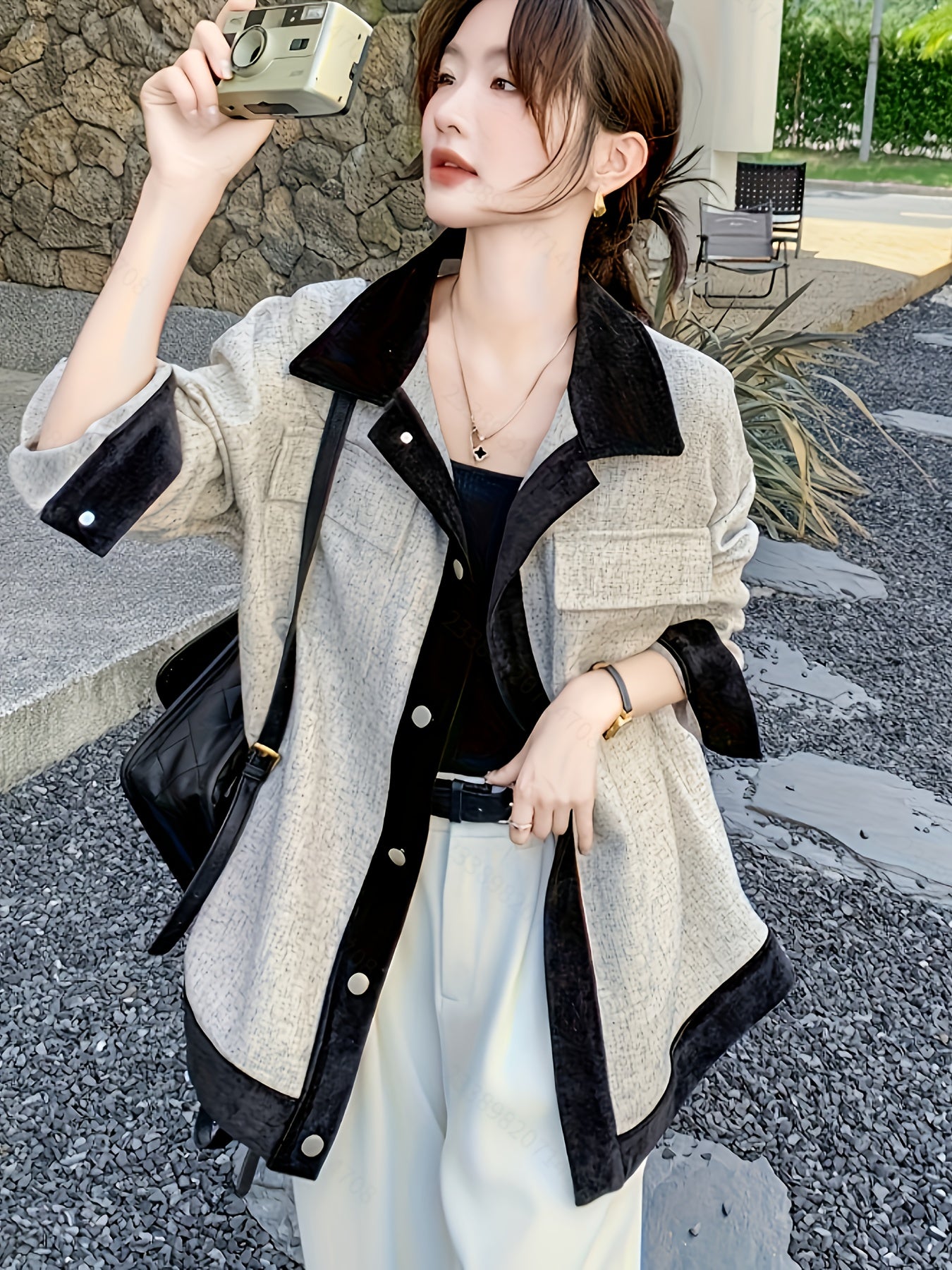 Elegant Fashionable Comfortable Versatile Women's Outerwear for Commuting and Casual Wear, New Loose French Style Light Mature Gray Top Suitable for Petite Figures
