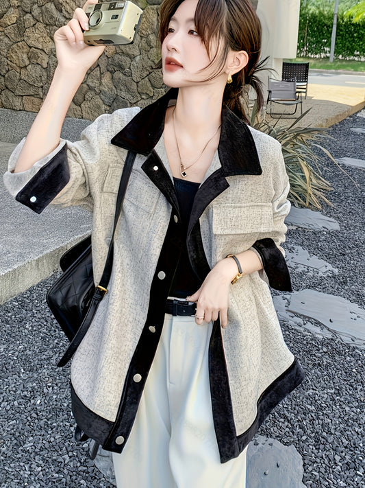 Elegant Fashionable Comfortable Versatile Women's Outerwear for Commuting and Casual Wear, New Loose French Style Light Mature Gray Top Suitable for Petite Figures