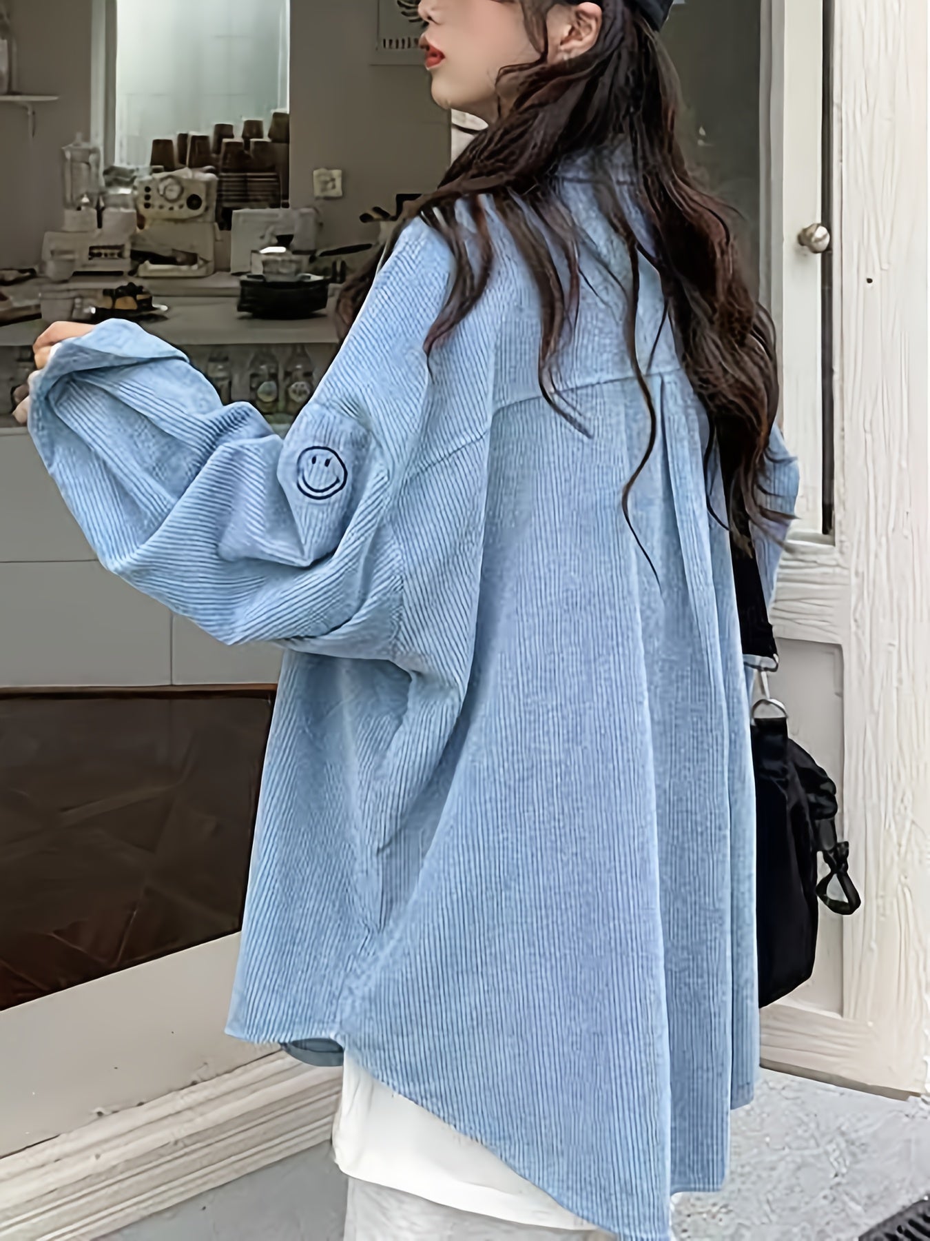 Women's Corduroy Blazer Jacket - Oversized Collar Long Sleeve Coat, Corduroy Button-Front Jacket for Spring\u002FFall Layering, Casual & Professional Wear (No Belt, Hand Wash\u002FDry Clean)