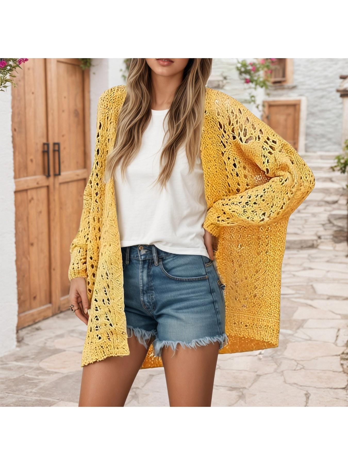 Women's Elegant Open Front Long Sleeve Cardigan Sweater Coat with Fringe Hem & Pockets - Soft Fall Winter Warm Coat, Casual to Semi-Formal Outwear, Solid Color & Contrast Trim (Dry Clean Only)