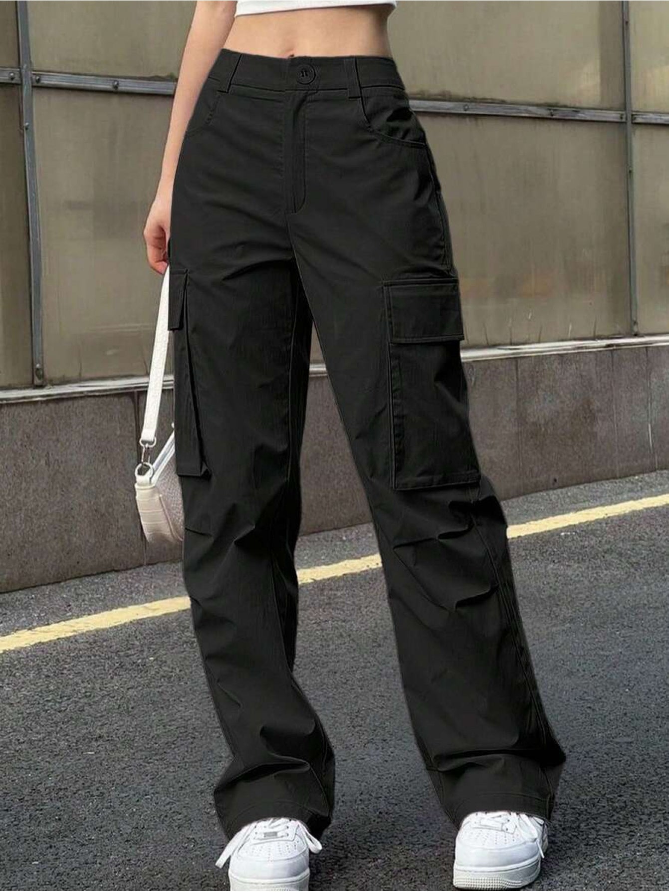 Women's Non-Stretch Cargo Pants - Structured Wide Leg Work Pants with Multiple Utility Pockets, Machine Washable Everyday Pants for Women in Pastel pink\u002FSoft pink\u002F, All-Season Casual Trousers, Leisure Cargo Trousers, Nonstretch Fabric