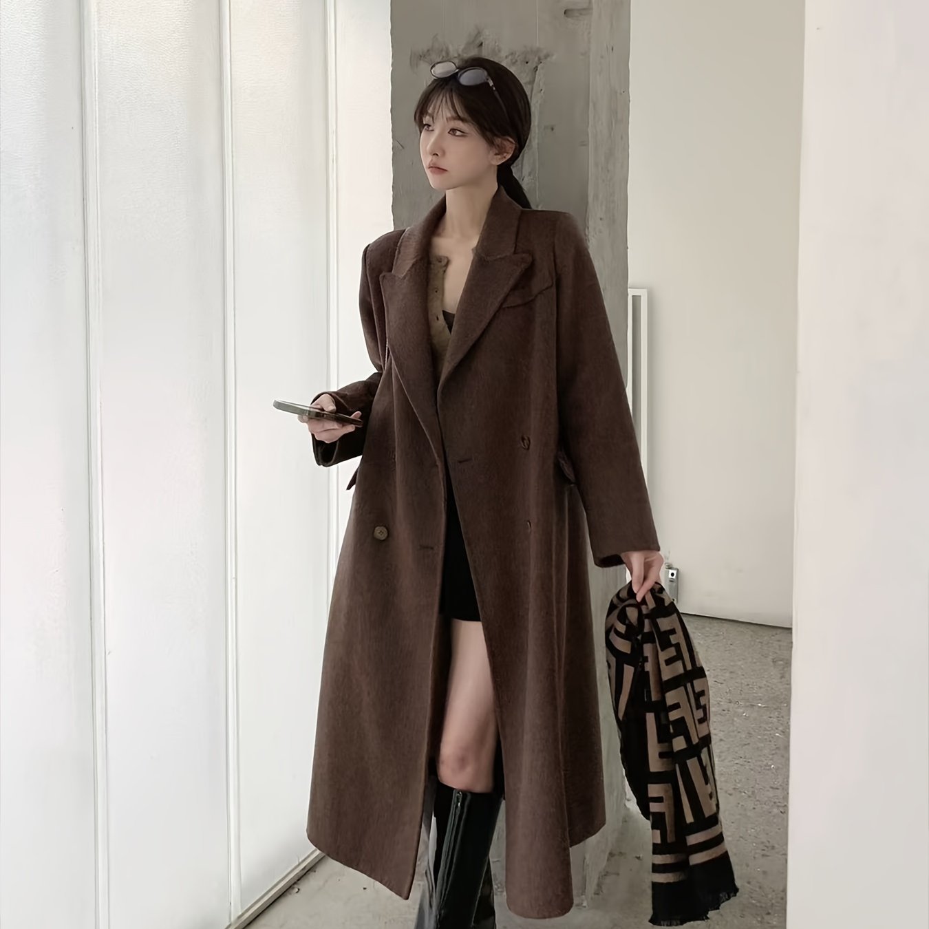 Women's Elegant Khaki Coat - 2025 New Design Long Sleeve Button Front Loose Fit H-Silhouette Winter Coat for Office, Party & Daily Wear - Dry Clean Only Autumn Winter Outerwear