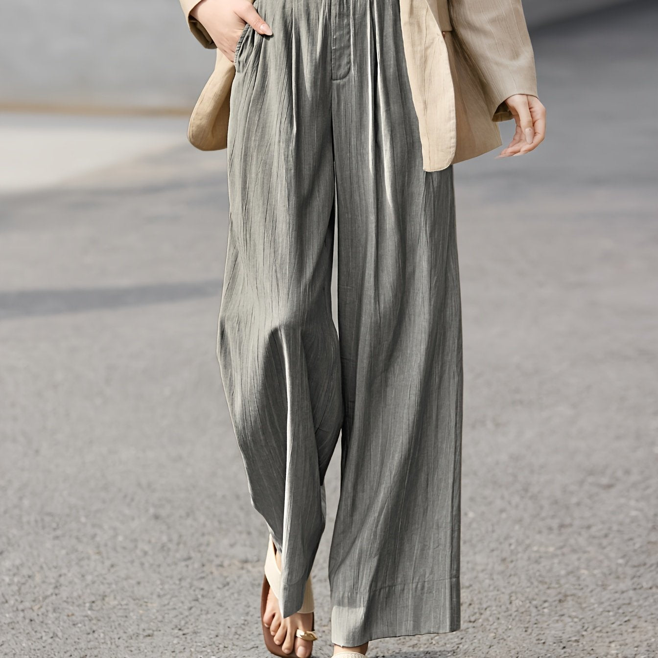 Elegant Wide-Leg Pants XWI Women's High-Waisted Wide-Leg Pants - Non-Stretchy Structured Trousers, Elegant Office to Party Outfits, Lightweight Fabric, Spring\u002FSummer Everyday Pants, Formal & Casual, Solid Color Design, Outdoor Leisurewear