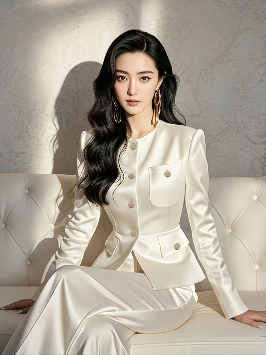 Graceful Autumn Collection: Premium Formal Suit Set with Jacket and Pants for Professional Women