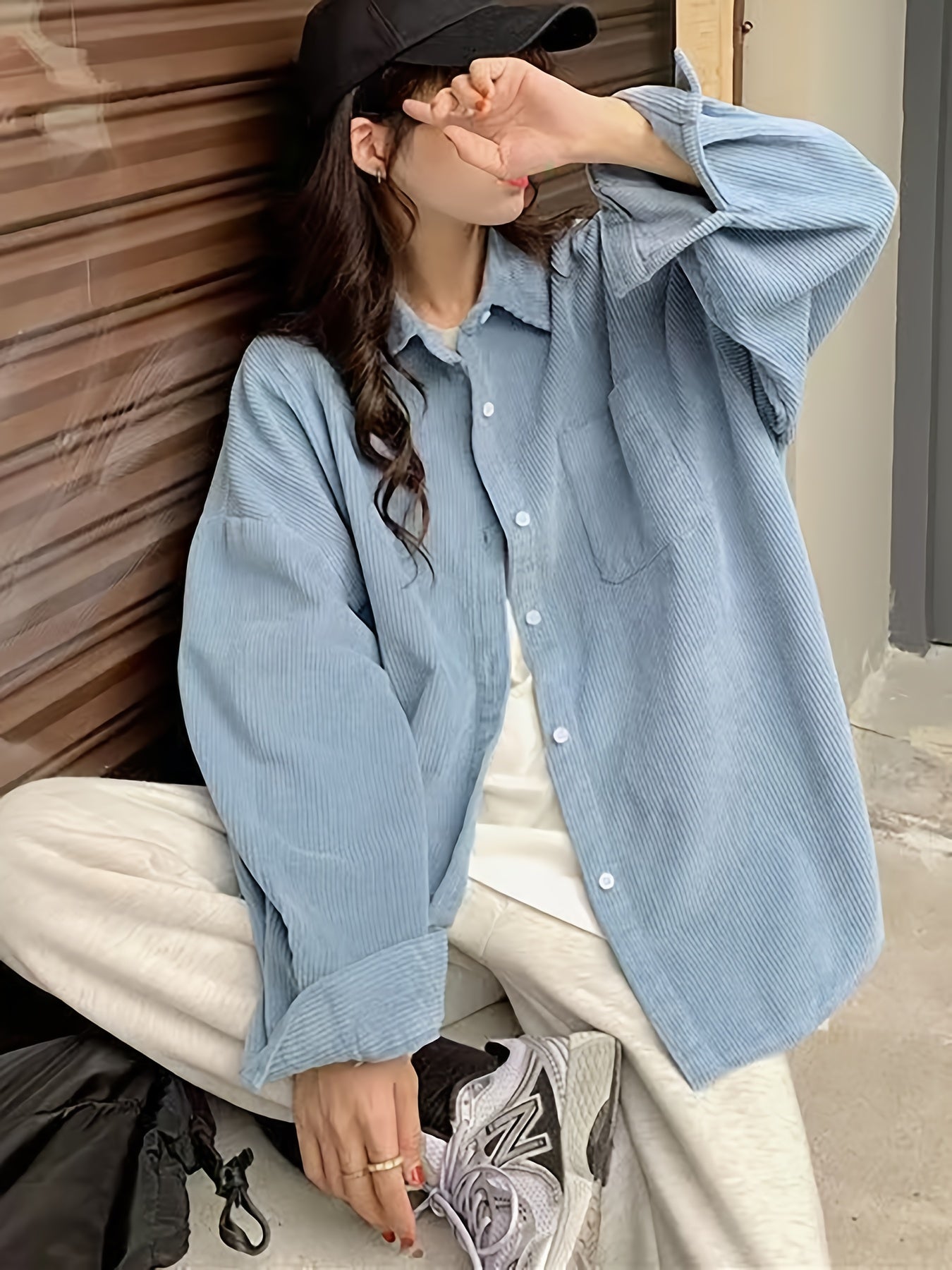 Women's Corduroy Blazer Jacket - Oversized Collar Long Sleeve Coat, Corduroy Button-Front Jacket for Spring\u002FFall Layering, Casual & Professional Wear (No Belt, Hand Wash\u002FDry Clean)