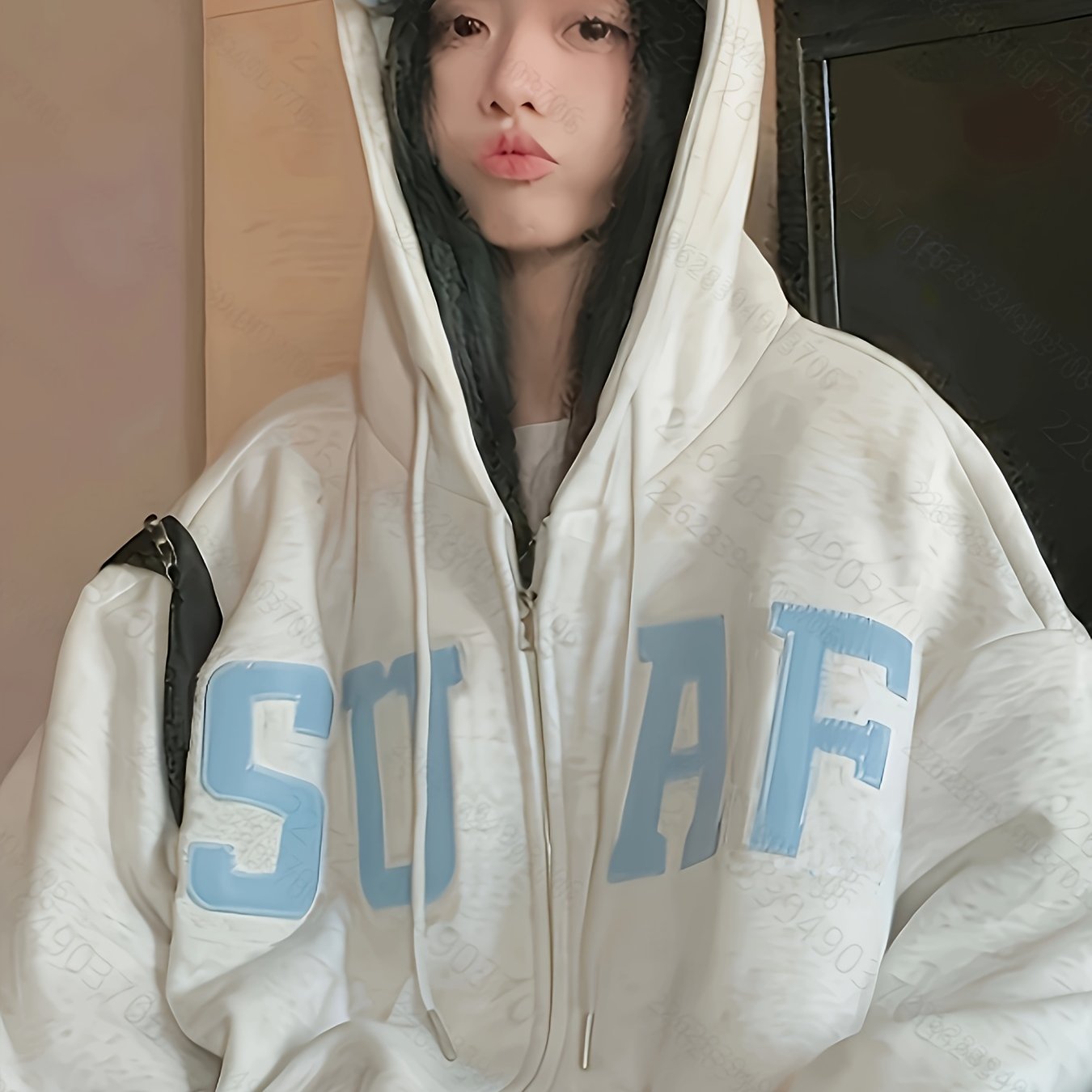 Spring and Autumn Design Sensation Korean Style Loose Versatile Zip-Up Cardigan Jacket, Trendy Hooded Sweatshirt with Comfortable Zipper