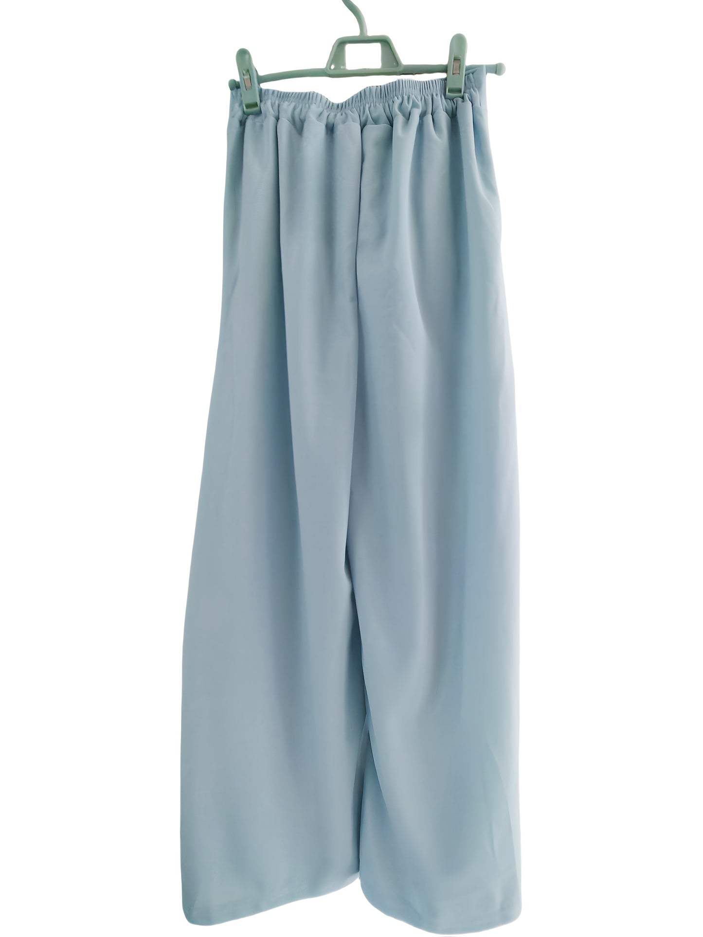 Women'S High-Waist Wide-Leg Pants - Lightweight 150g\u002Fm² Polyester, Solid Color Black, Casual Style, High Elasticity, Machine Washable, Perfect for Spring & Summe
